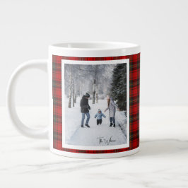 Kerstcadeau 2 Foto Trendy Rode Geruite Rustieke Grote Koffiekop