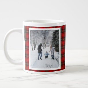 Kerstcadeau 2 Foto Trendy Rode Geruite Rustieke Grote Koffiekop
