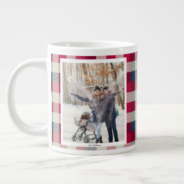 Kerstcadeau 2 Foto Trendy Rode Geruite Vintage Grote Koffiekop