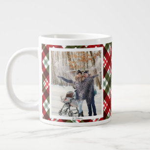 Kerstcadeau 2 Foto Trendy Rode Plaid Rustiek Grote Koffiekop