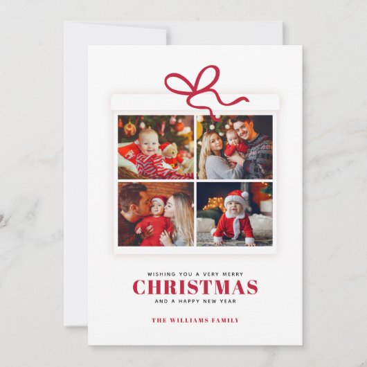 Kerstcadeau 4 fotocollage feestdagenkaart (Voorkant)
