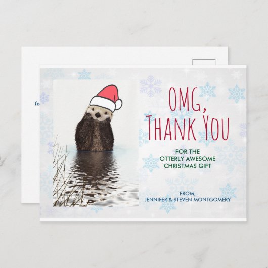 Kerstcadeau Bedankt Otter in Santa Hat Pun Briefkaart (Voorkant / Achterkant)