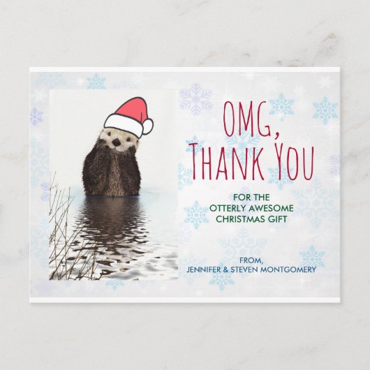 Kerstcadeau Bedankt Otter in Santa Hat Pun Briefkaart (Voorkant)