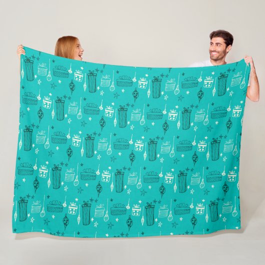 Kerstcadeau Blauwgroen Fleece Deken (In situ)