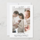 Kerstcadeau boven eenvoudige moderne Baby 3 foto Feestdagenkaart (Voorkant)