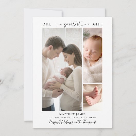 Kerstcadeau boven eenvoudige moderne Baby 3 foto Feestdagenkaart (Voorkant)