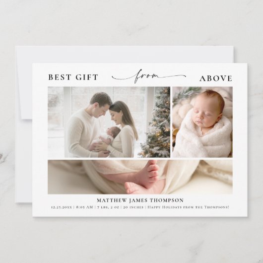 Kerstcadeau boven elegante moderne Baby 3 foto Feestdagenkaart (Voorkant)