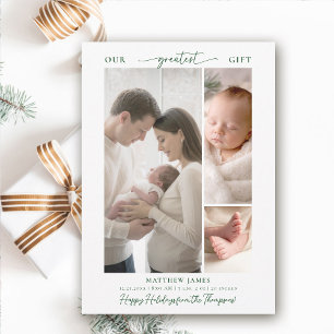 Kerstcadeau Boven Simpele Elegante Baby 3 Foto Feestdagenkaart