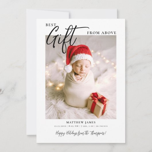 Kerstcadeau Calligrafie Modern Cute Baby Foto Feestdagenkaart (Voorkant)