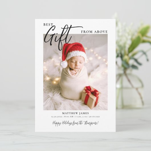 Kerstcadeau Calligrafie Modern Cute Baby Foto Feestdagenkaart (Staand voorkant)