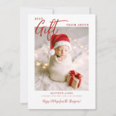 Kerstcadeau Calligrafie Modern Rood Baby Foto Feestdagenkaart (Voorkant)