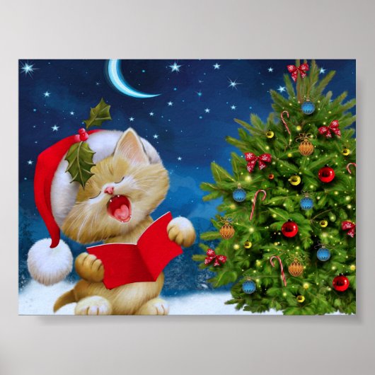 kerstcadeau Carol Kitten Santa Hat Tree-feestdag Poster (Voorkant)