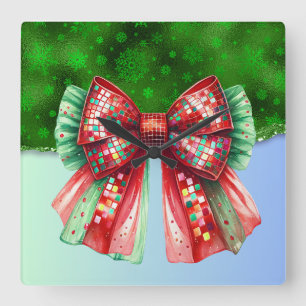 Kerstcadeau Croquette Bow Bling Glitter Xmas Vierkante Klok