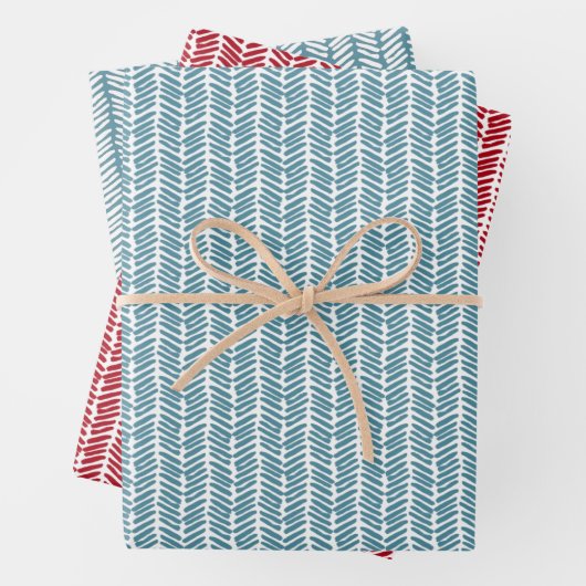 kerstcadeau donkerrood Blauwgroen ijs blauw zigzag Inpakpapier Vel (In situ)