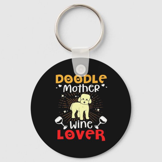 Kerstcadeau | Doodle-hond Moeder en wijnliefhebber Sleutelhanger (Voorkant)
