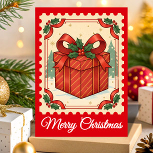 Kerstcadeau doos Retro Postzegel Feestdagen Kaart