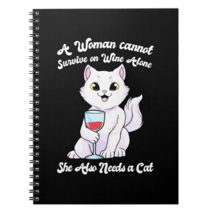 Kerstcadeau Een vrouw overleeft op wijn en kat Notitieboek