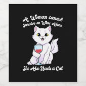 Kerstcadeau | Een vrouw overleeft op wijn en kat Wijn Etiket (Enkel label)