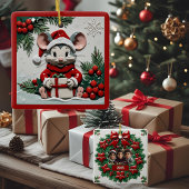 Kerstcadeau en muis keramisch ornament