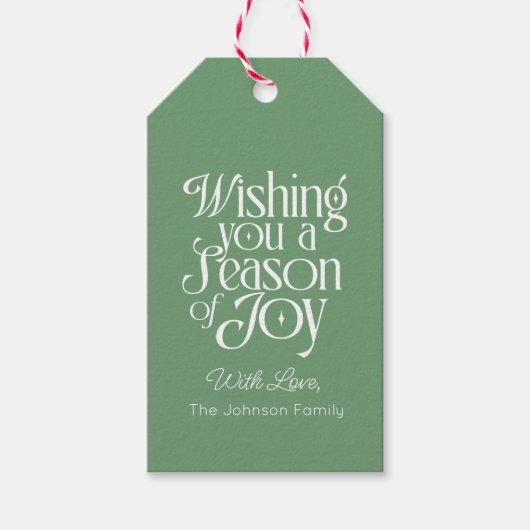 Kerstcadeau-etiket met de tekst Seizoen van vreugd Cadeaulabel (Voorkant)