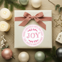 Kerstcadeau-etiket met JOY Merry Christmas Bericht