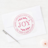 Kerstcadeau-etiket met JOY Merry Christmas Bericht Vierkante Sticker (Envelop)