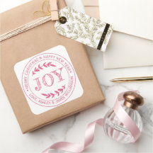 Kerstcadeau-etiket met JOY Merry Christmas Bericht