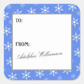 Kerstcadeau-etiket met meerdere sneeuwvlokken vierkante sticker (Voorkant)