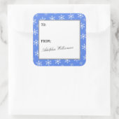 Kerstcadeau-etiket met meerdere sneeuwvlokken vierkante sticker (Tas)