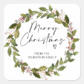 Kerstcadeau-etiket Rood Hulstkrans Stickers (Voorkant)