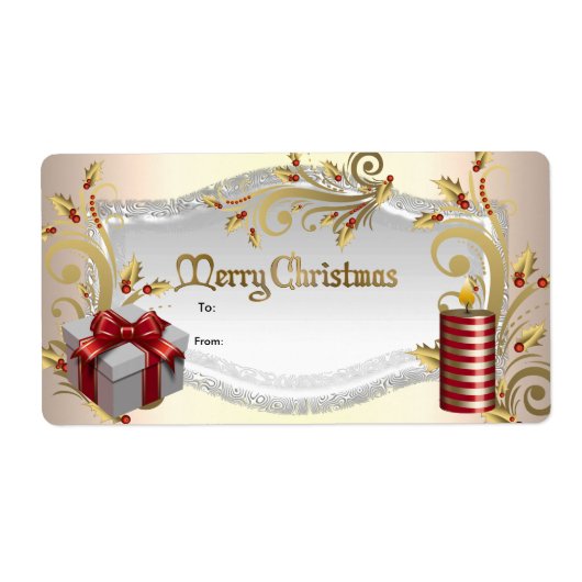 Kerstcadeau-etiket Rood Wit Kerstmis Etiket (Voorkant)