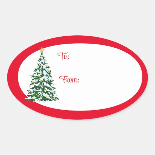 Kerstcadeau-etiketstickers-Boom Ovale Sticker (Voorkant)