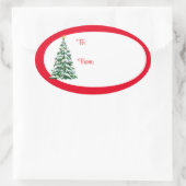 Kerstcadeau-etiketstickers-Boom Ovale Sticker (Tas)