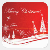 Kerstcadeau-etiketstickers met rode kerstscène vierkante sticker (Voorkant)