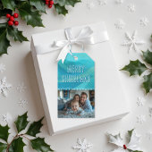 Kerstcadeau Foto Label Blue Waves Cadeaulabel