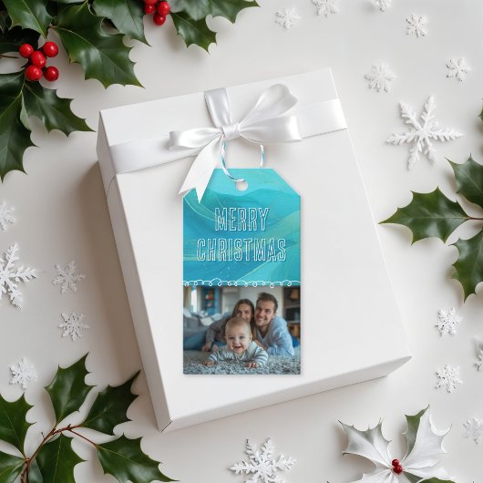 Kerstcadeau Foto Label Blue Waves Cadeaulabel
