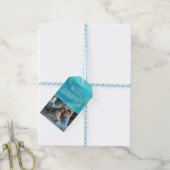 Kerstcadeau fotolabel Blauwe Golven Cadeaulabel (Met Touw)