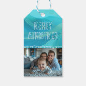 Kerstcadeau fotolabel Blauwe Golven Cadeaulabel (Voorkant)