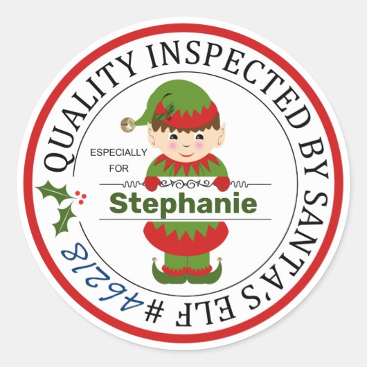 Kerstcadeau geïnspecteerd door de kerstman Elf Ronde Sticker (Voorkant)