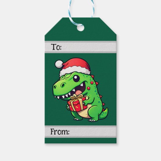 Kerstcadeau geven dinosaurus cadeaulabel (Voorkant)