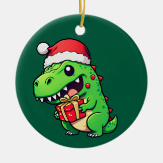 Kerstcadeau geven dinosaurus keramisch ornament