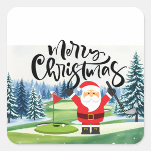 Kerstcadeau golf met Kerstman golfer bij golfvlag Vierkante Sticker
