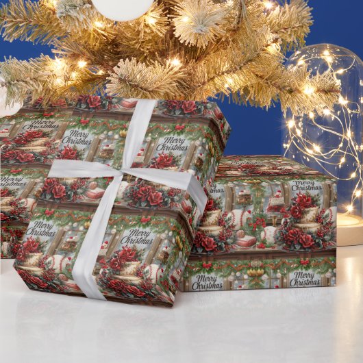 Kerstcadeau honkbal cadeaupapier (Feestdagen)