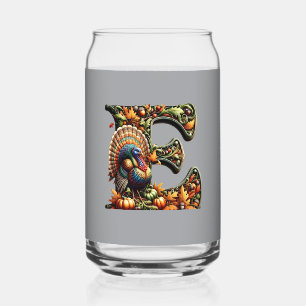 Kerstcadeau in Thanksgiving-stijl met letter E Blikvorm Glas