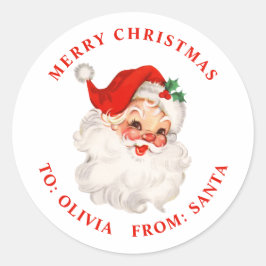 Kerstcadeau in vintage Santa-rood Ronde Sticker