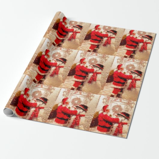 Kerstcadeau inpakpapier met vintage Sint Nicolaas (Uitgerold)