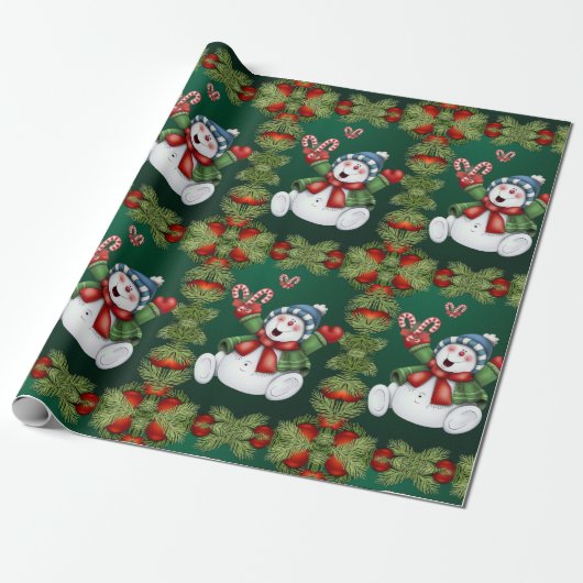 Kerstcadeau Inpakpapier Sneeuwman (Uitgerold)