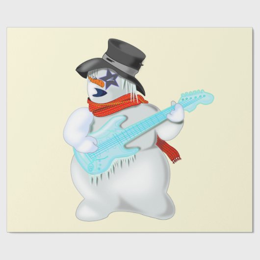 Kerstcadeau inpakpapier sneeuwpop met gitaar (Vlak)