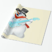 Kerstcadeau inpakpapier sneeuwpop met gitaar (Uitgerold)