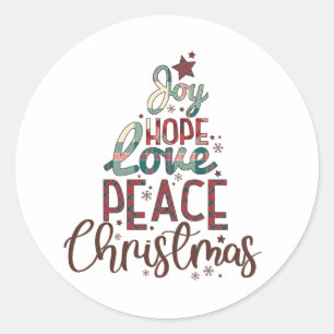 Kerstcadeau Joy Love Peace Christmas Ronde Sticker
